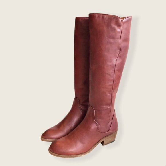 $429 Frye Carson Piping Redwood Mahogany Brown Real Leather Tall Riding Boot - Picture 13 of 13